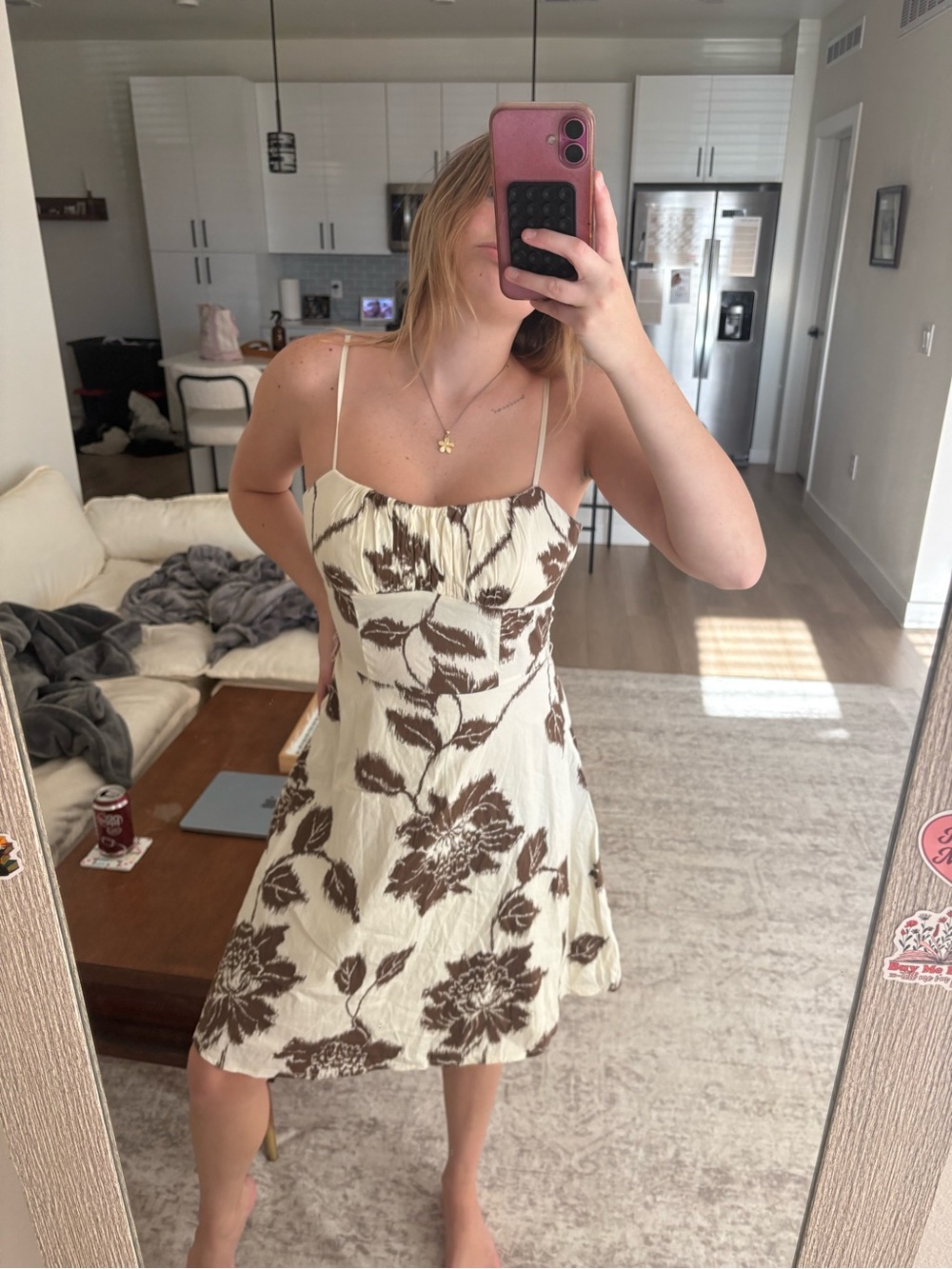 Ruby Rox Cream Mini Dress with Brown Floral Print